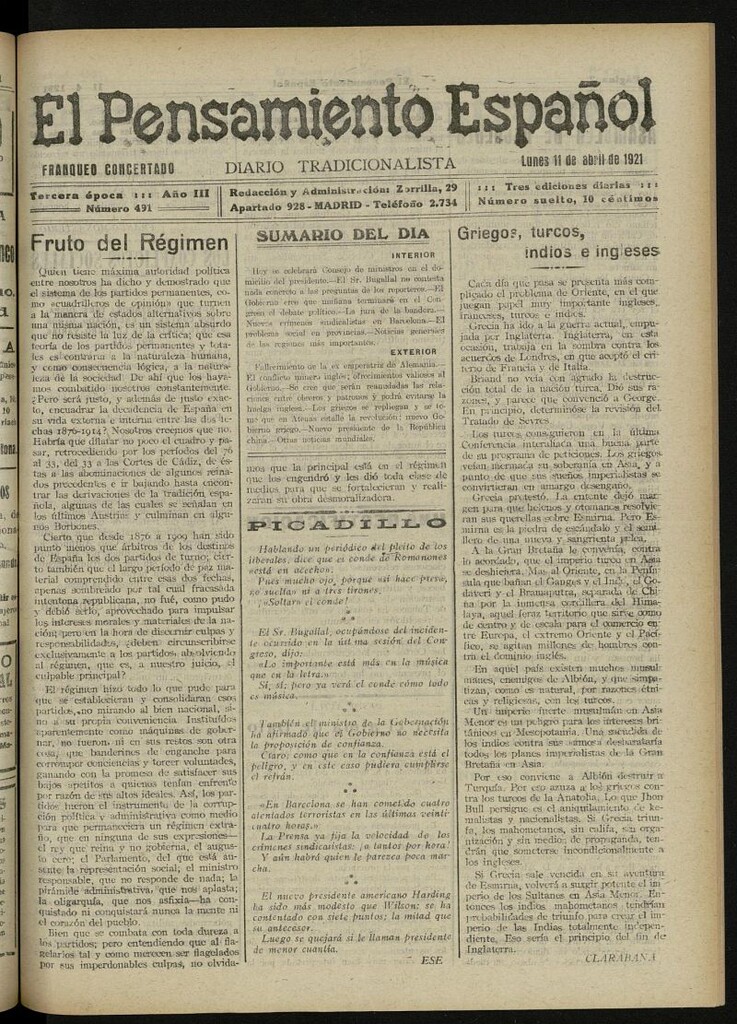 Miniatura de El Pensamiento Español del 11 de abril de 1921, nº 491