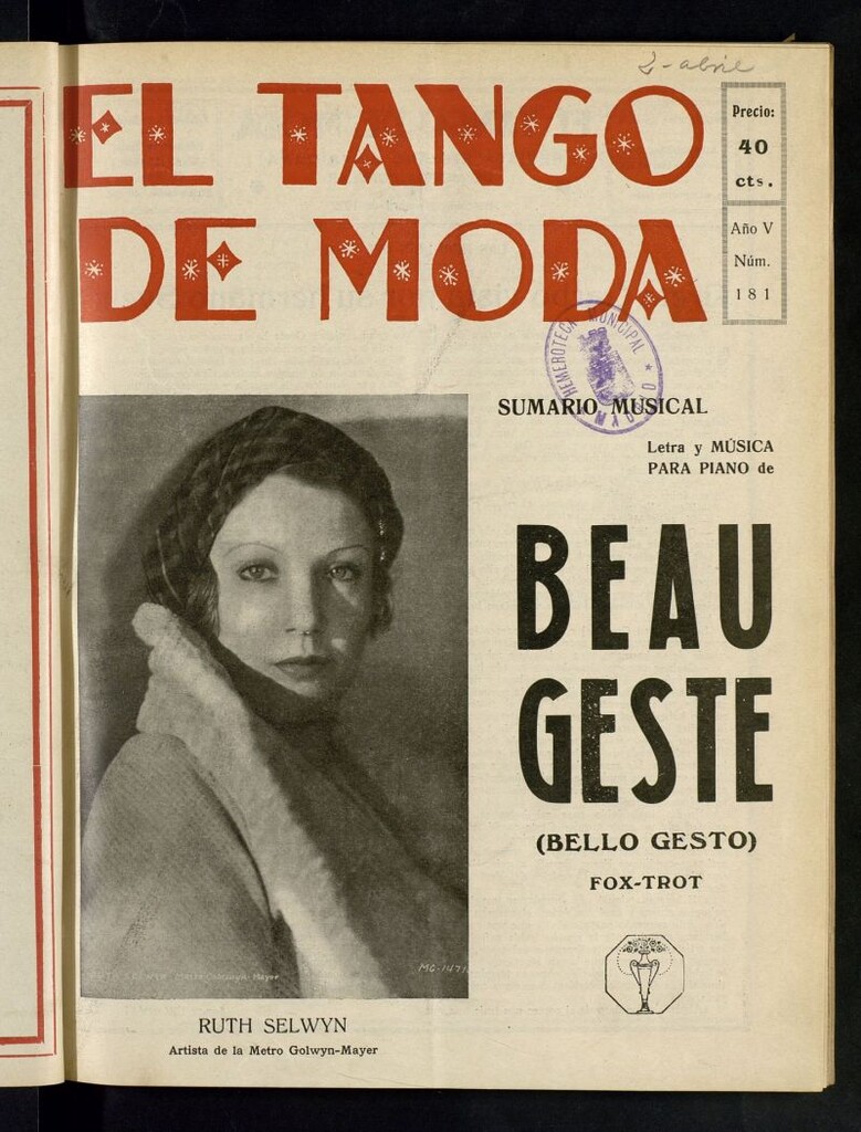 Miniatura de El Tango de Moda : revista popular hispano-americana. Aparece los sábados. Nº 181