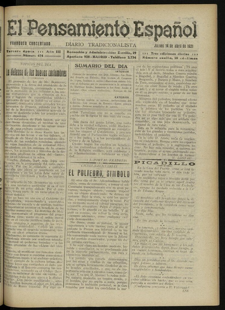 Miniatura de El Pensamiento Español del 14 de abril de 1921, nº 494