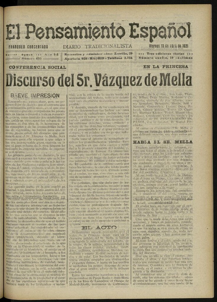 Miniatura de El Pensamiento Español del 15 de abril de 1921, nº 495