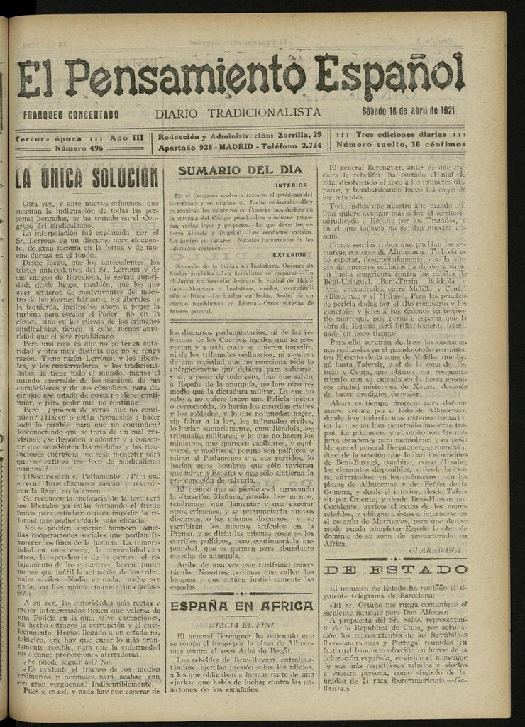 Miniatura de El Pensamiento Español del 16 de abril de 1921, nº 496