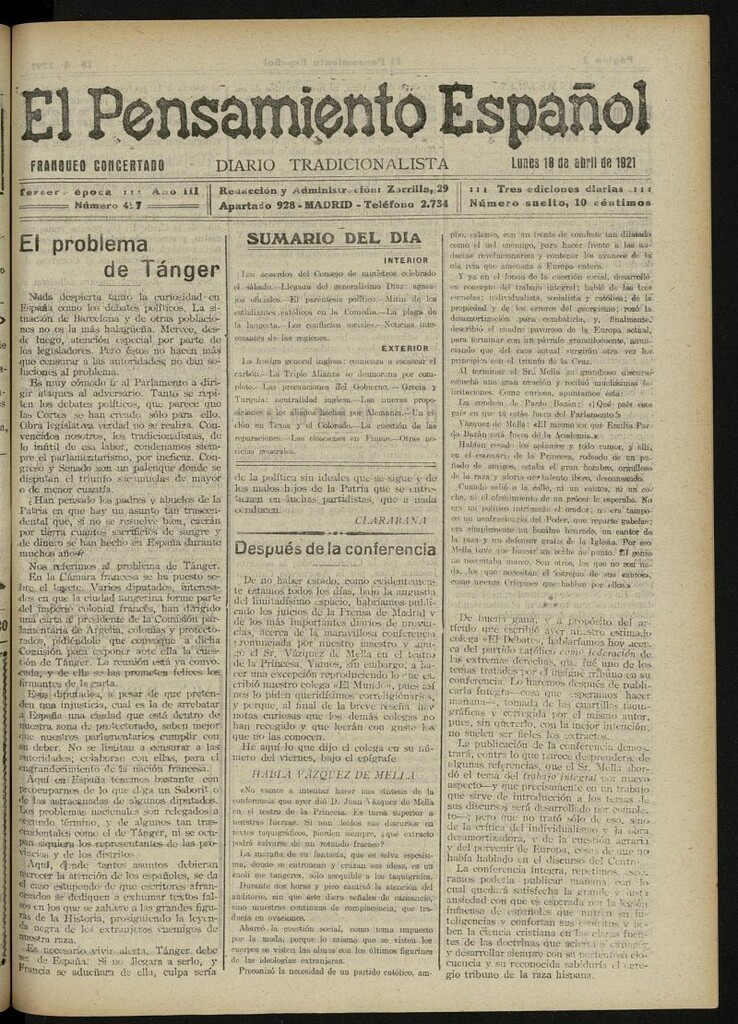 Miniatura de El Pensamiento Español del 18 de abril de 1921, nº 497
