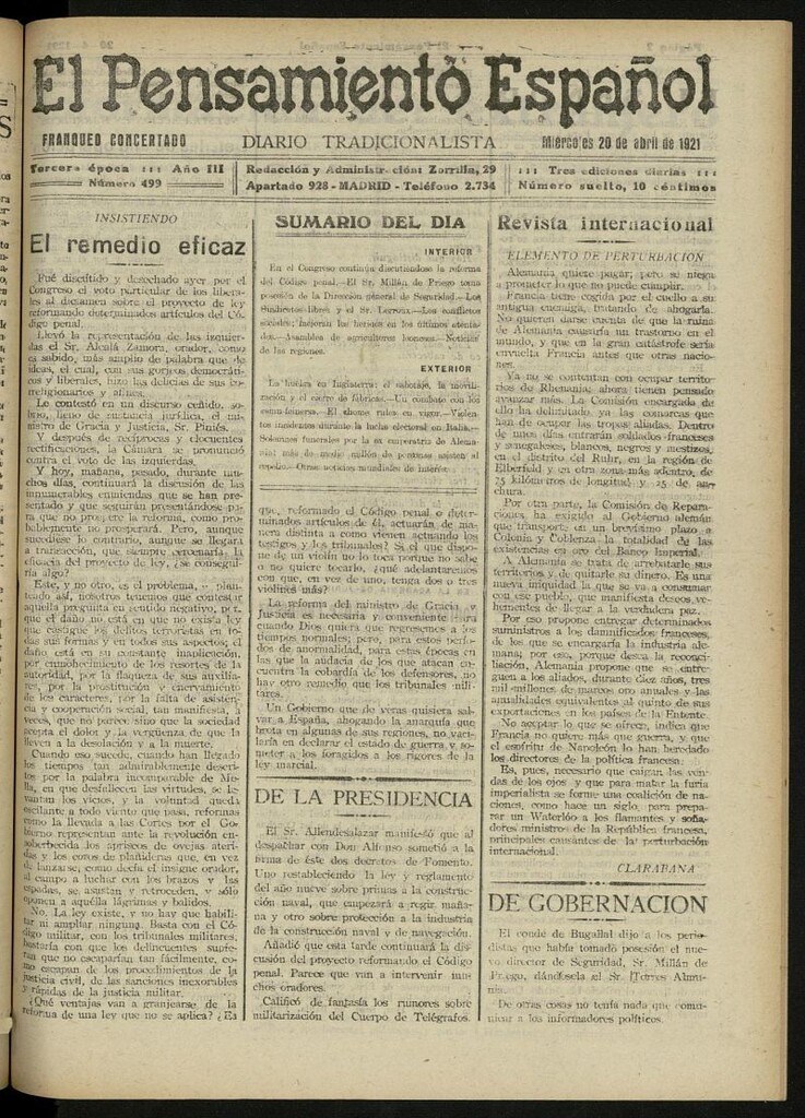 Miniatura de El Pensamiento Español del 20 de abril de 1921, nº 499