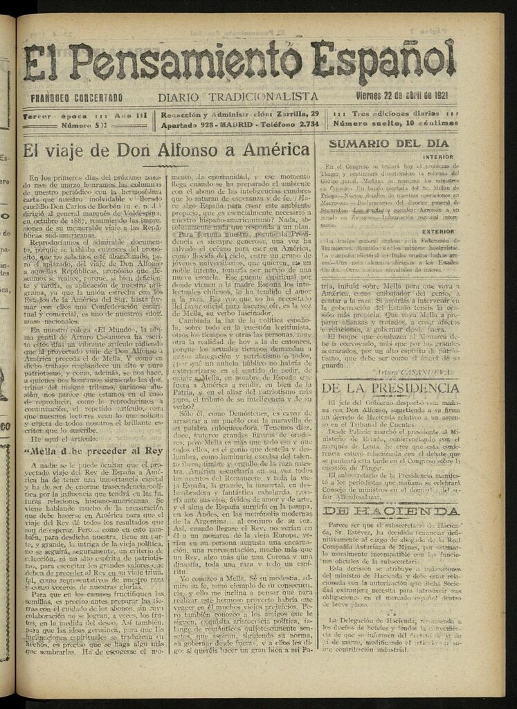 Miniatura de El Pensamiento Español del 22 de abril de 1921, nº 501