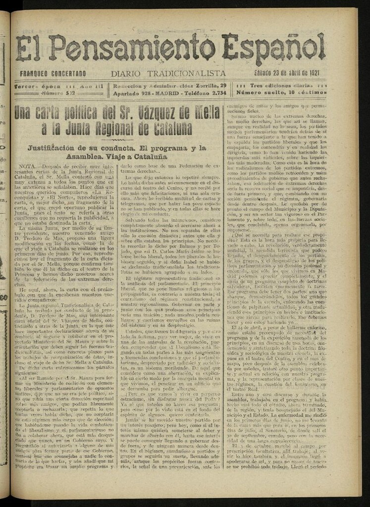 Miniatura de El Pensamiento Español del 23 de abril de 1921, nº 502