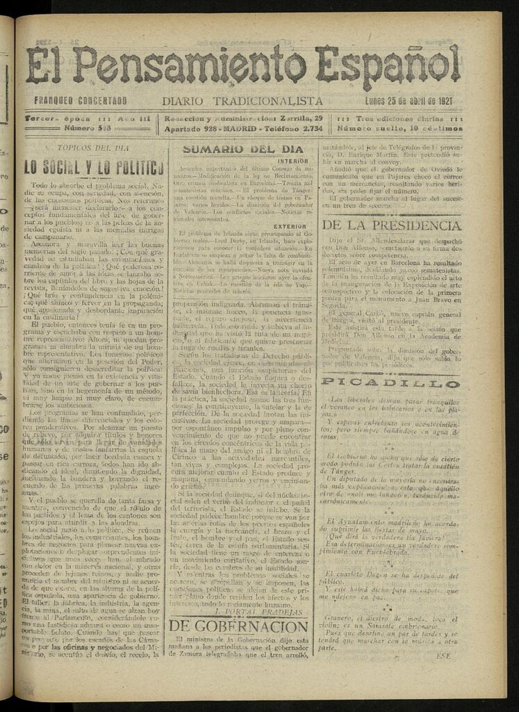Miniatura de El Pensamiento Español del 25 de abril de 1921, nº 503