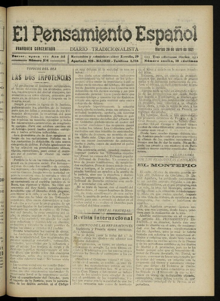 Miniatura de El Pensamiento Español del 26 de abril de 1921, nº 504