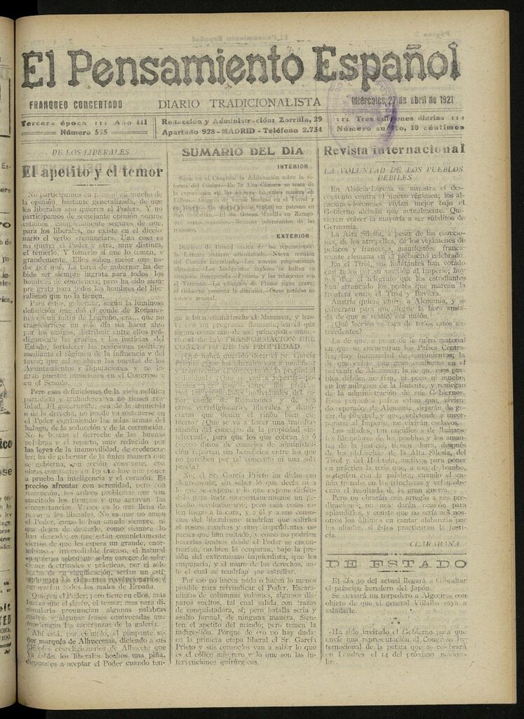 Miniatura de El Pensamiento Español del 27 de abril de 1921, nº 505
