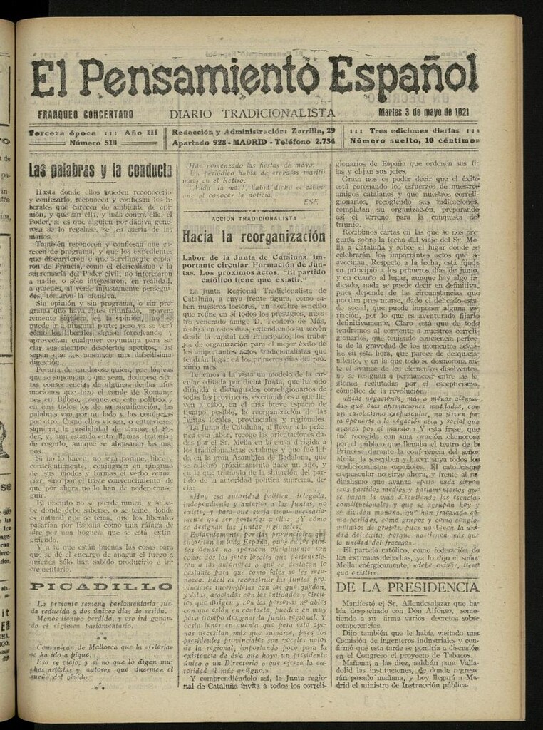 Miniatura de El Pensamiento Español del 3 de mayo de 1921, nº 510