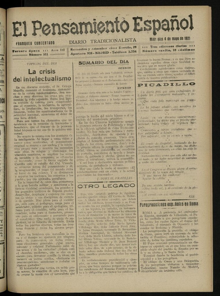 Miniatura de El Pensamiento Español del 4 de mayo de 1921, nº 511