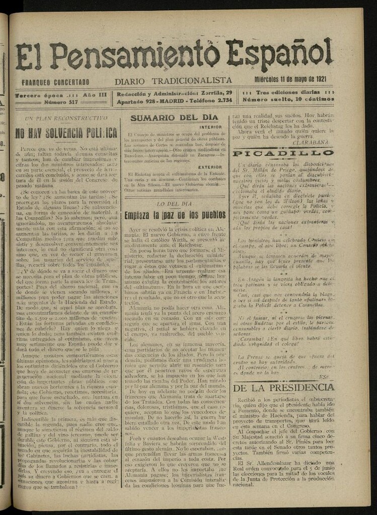 Miniatura de El Pensamiento Español del 11 de mayo de 1921, nº 517
