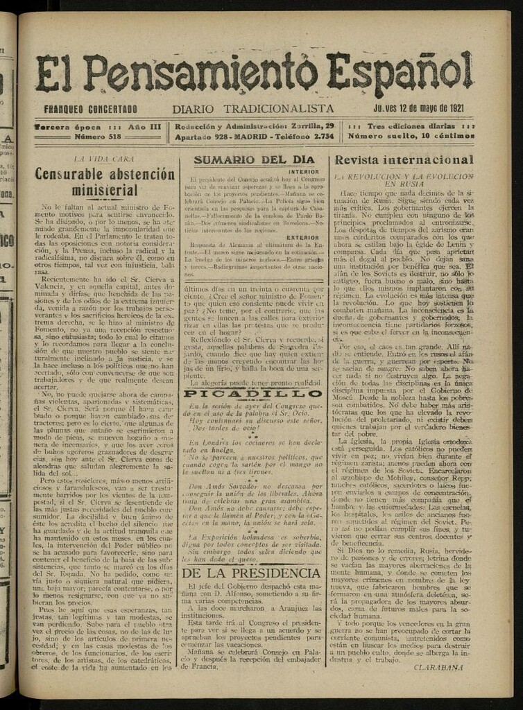 Miniatura de El Pensamiento Español del 12 de mayo de 1921, nº 518
