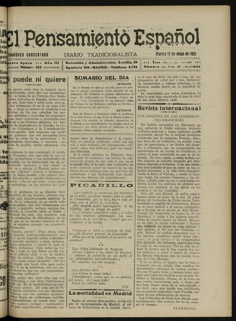 Miniatura de El Pensamiento Español del 17 de mayo de 1921, nº 522