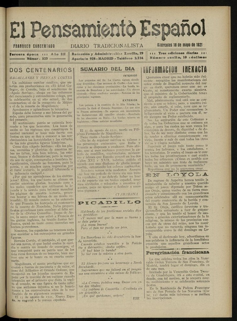 Miniatura de El Pensamiento Español del 18 de mayo de 1921, nº 523