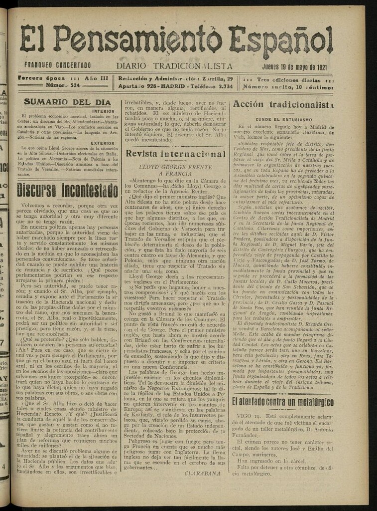Miniatura de El Pensamiento Español del 19 de mayo de 1921, nº 524