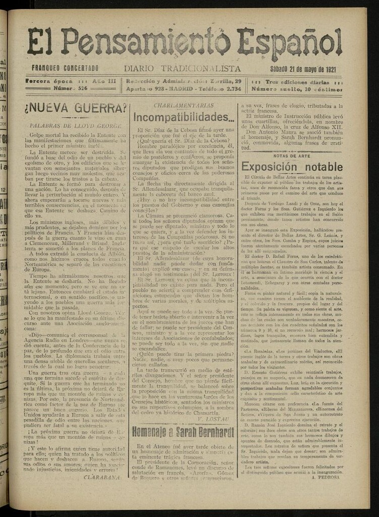 Miniatura de El Pensamiento Español del 21 de mayo de 1921, nº 526