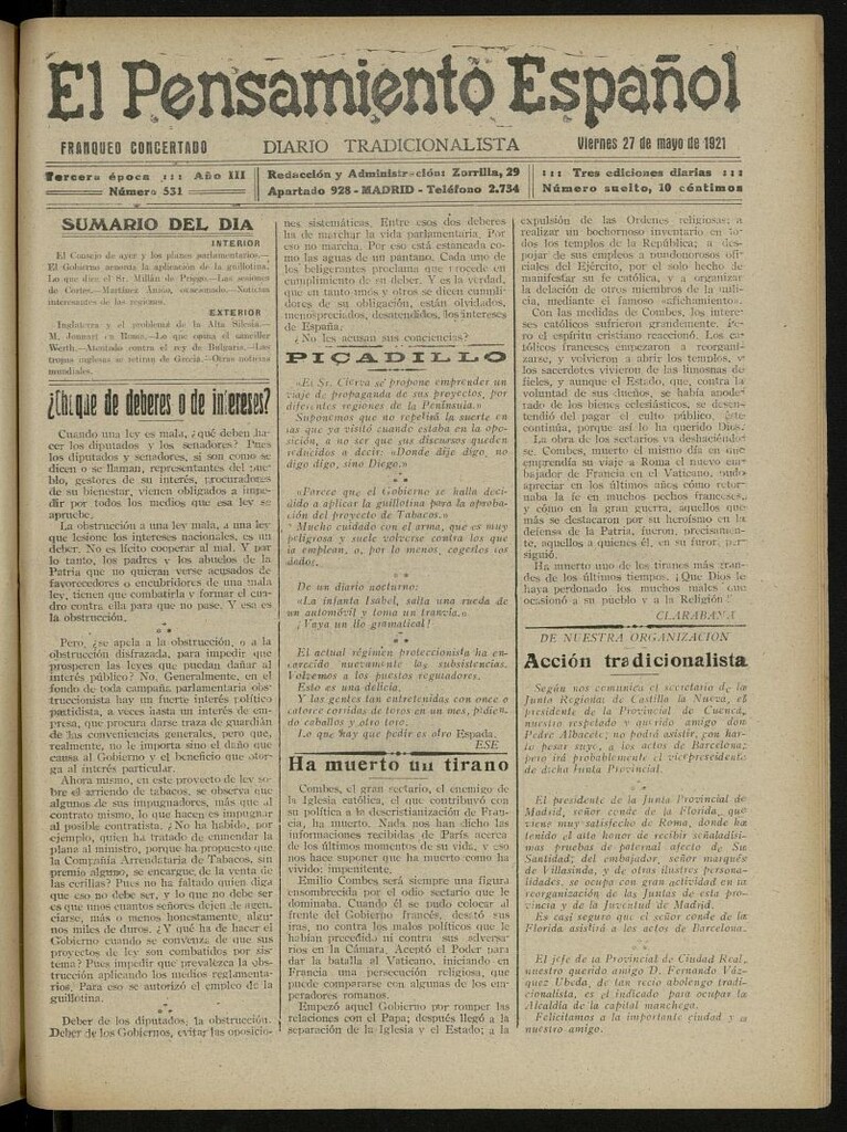 Miniatura de El Pensamiento Español del 27 de mayo de 1921, nº 531