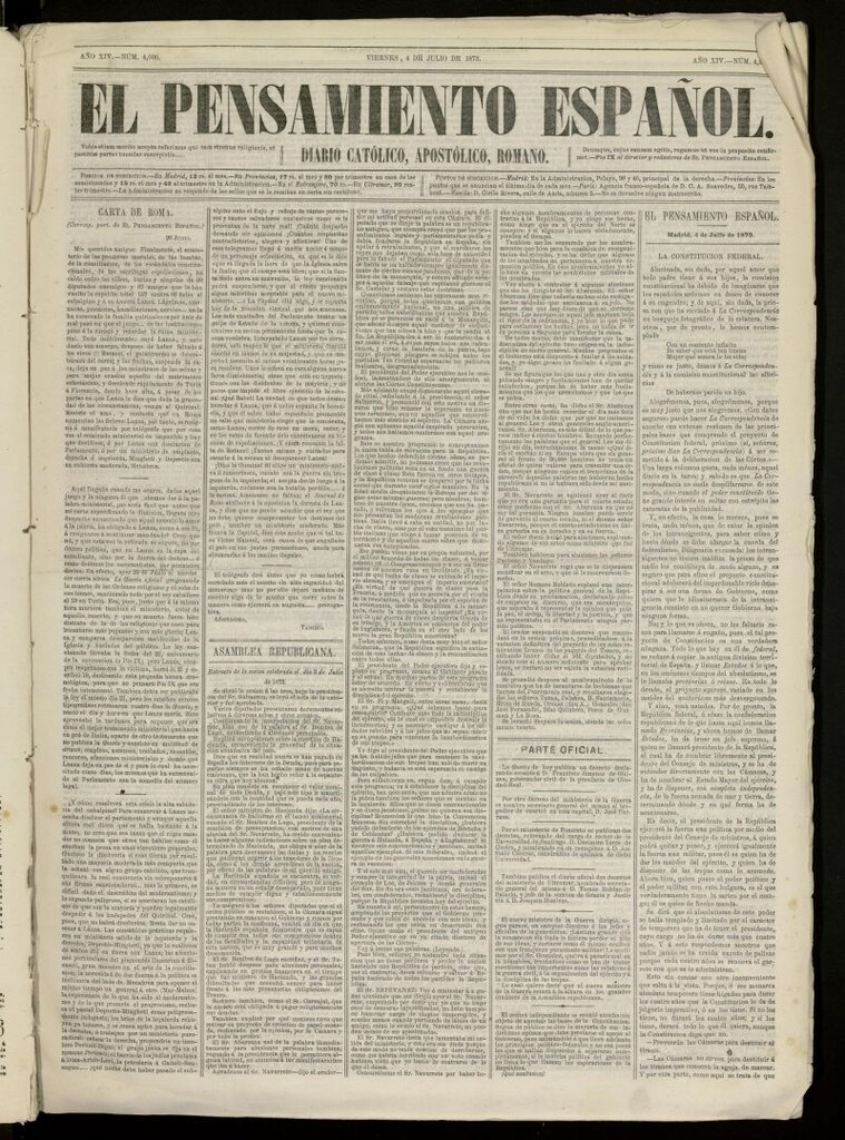 Miniatura de El Pensamiento Español del 4 de julio de 1873, nº 4096