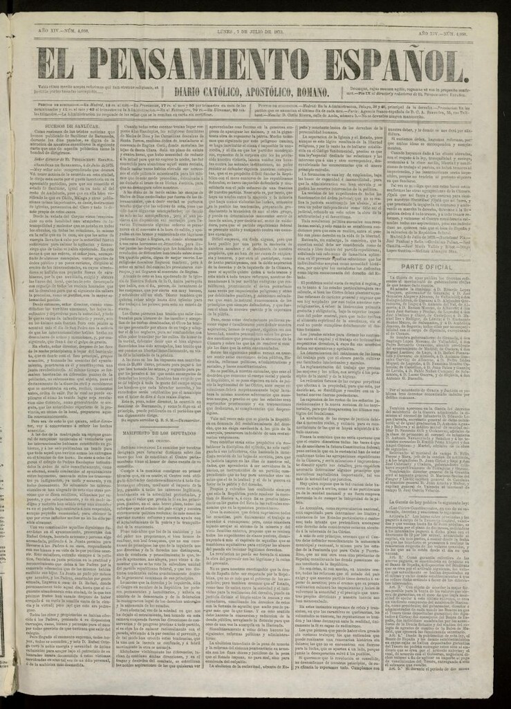 Miniatura de El Pensamiento Español del 7 de julio de 1873, nº 4098