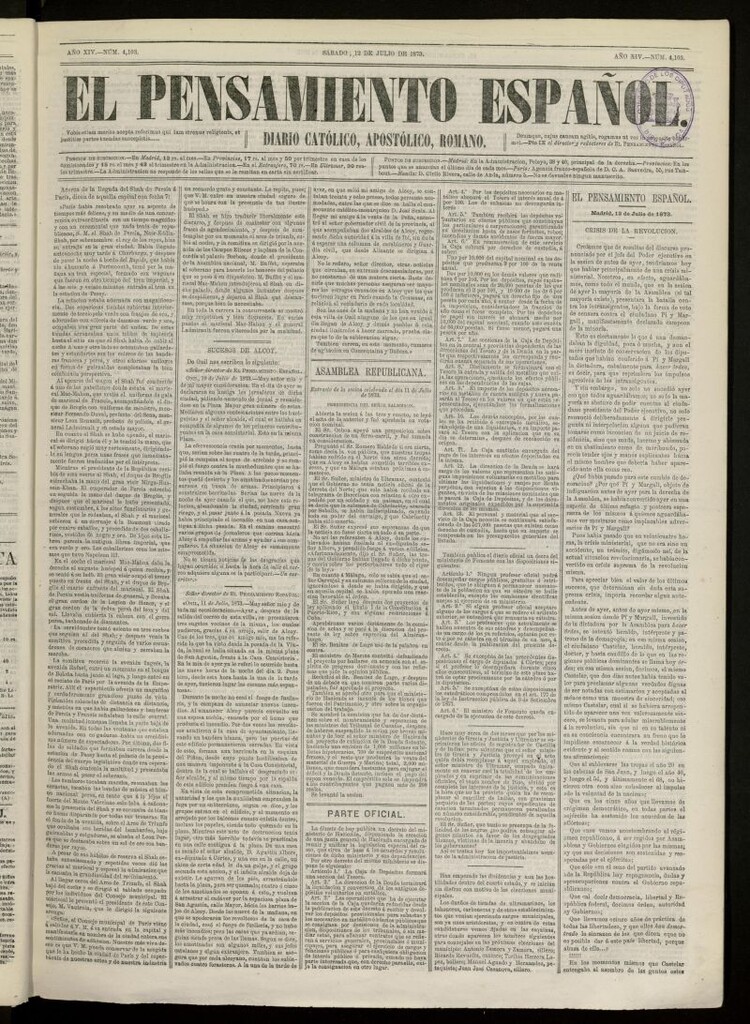 Miniatura de El Pensamiento Español del 12 de julio de 1873, nº 4103