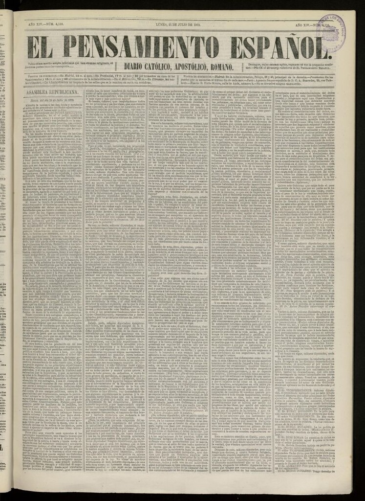 Miniatura de El Pensamiento Español del 21 de julio de 1873, nº 4110