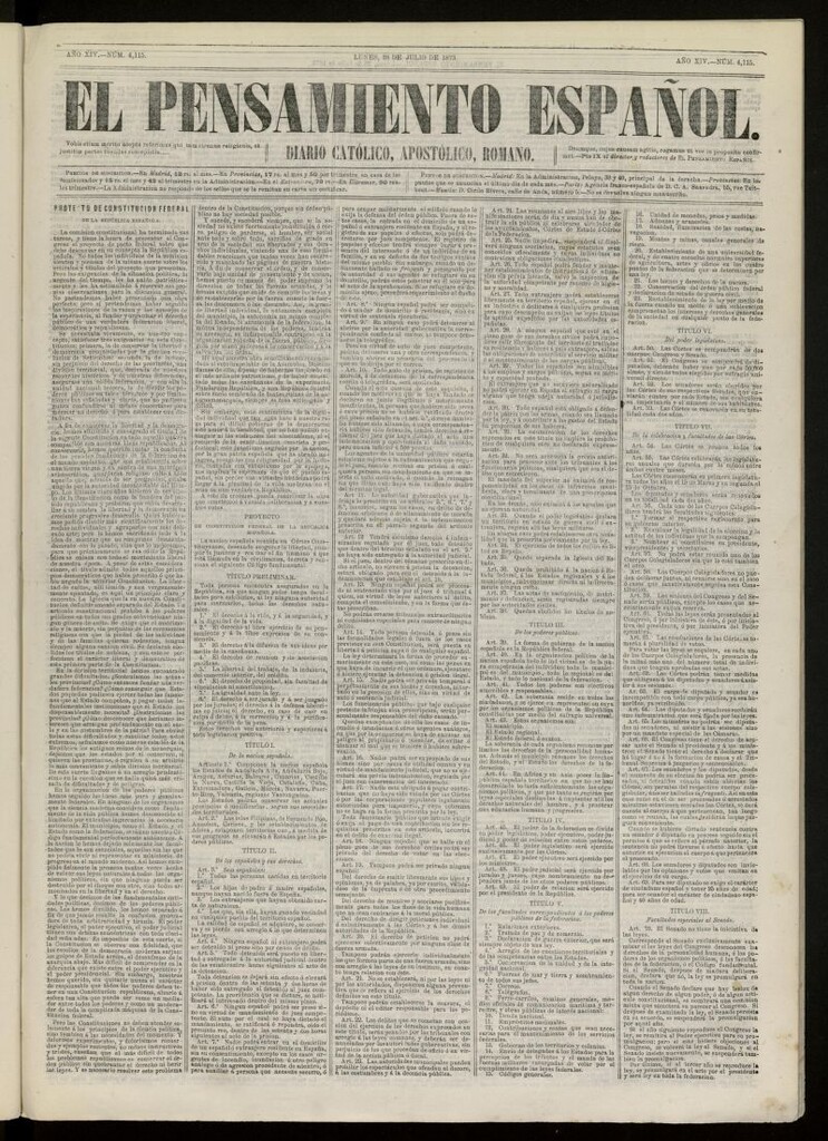 Miniatura de El Pensamiento Español del 28 de julio de 1873, nº 4115