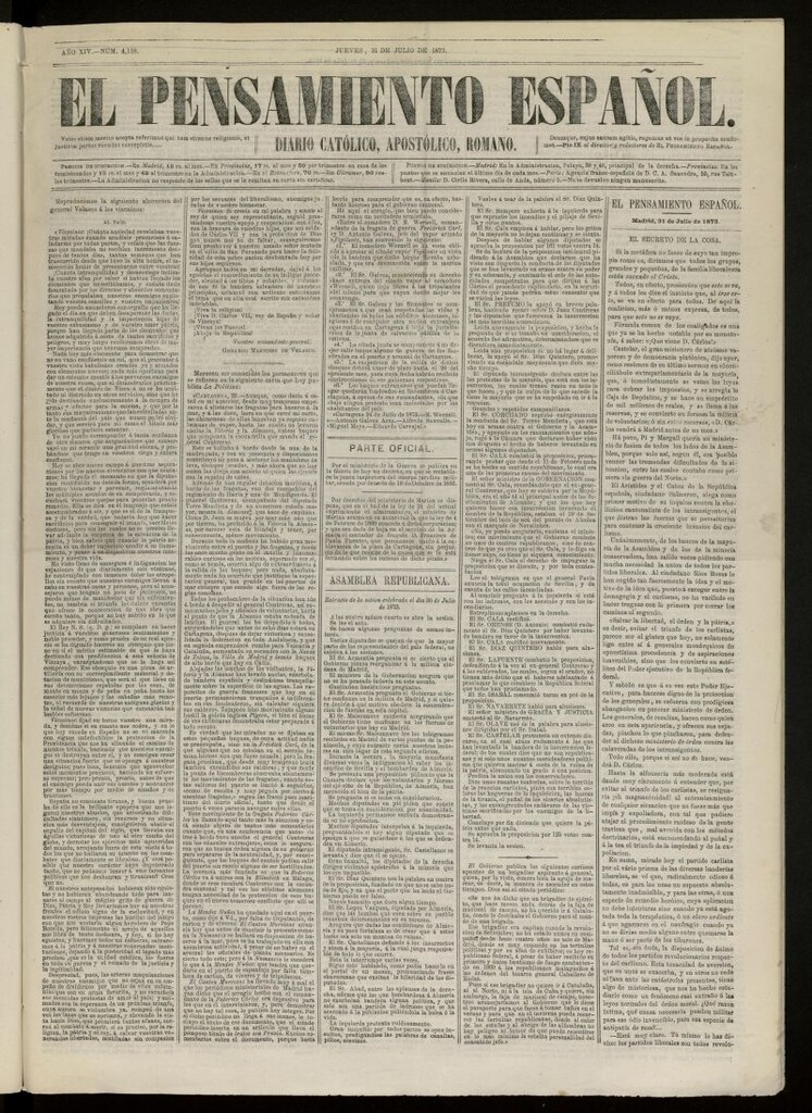 Miniatura de El Pensamiento Español del 31 de julio de 1873, nº 4118