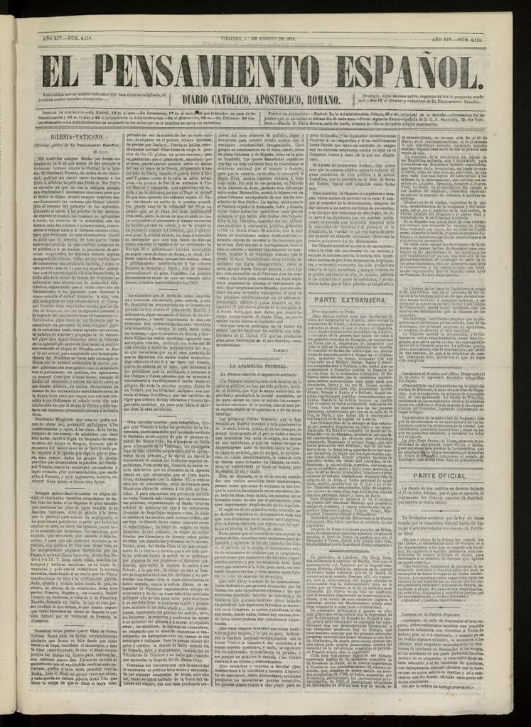 Miniatura de El Pensamiento Español del 1 de Agosto de 1873, nº 4119