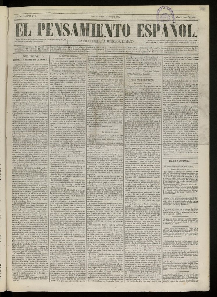 Miniatura de El Pensamiento Español del 2 de Agosto de 1873, nº 4120