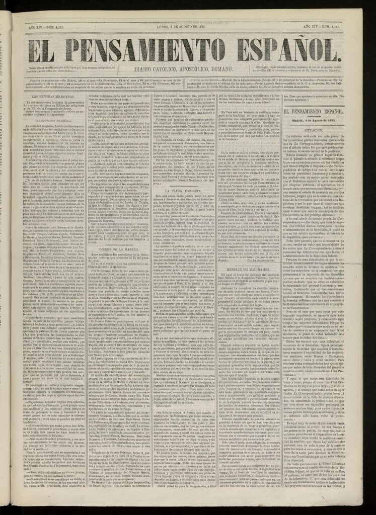 Miniatura de El Pensamiento Español del 4 de Agosto de 1873, nº 4121