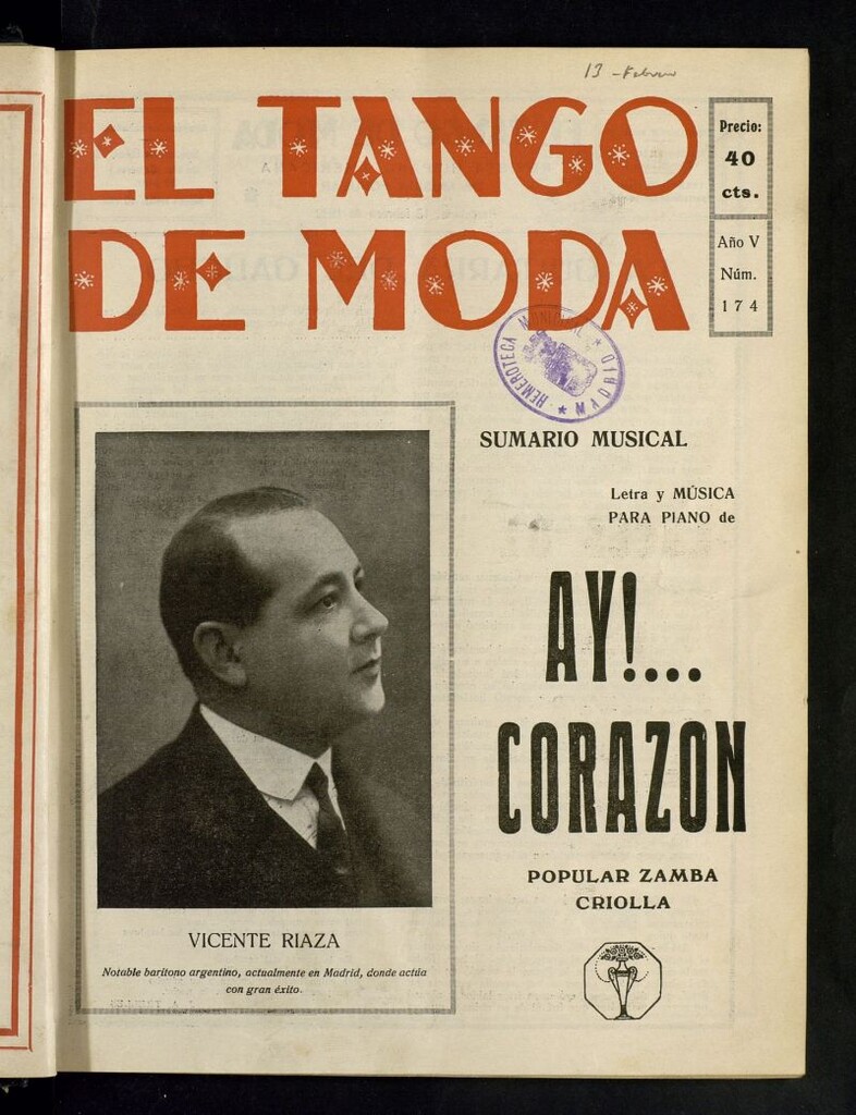 Miniatura de El Tango de Moda : revista popular hispano-americana. Aparece los sábados. Nº 174