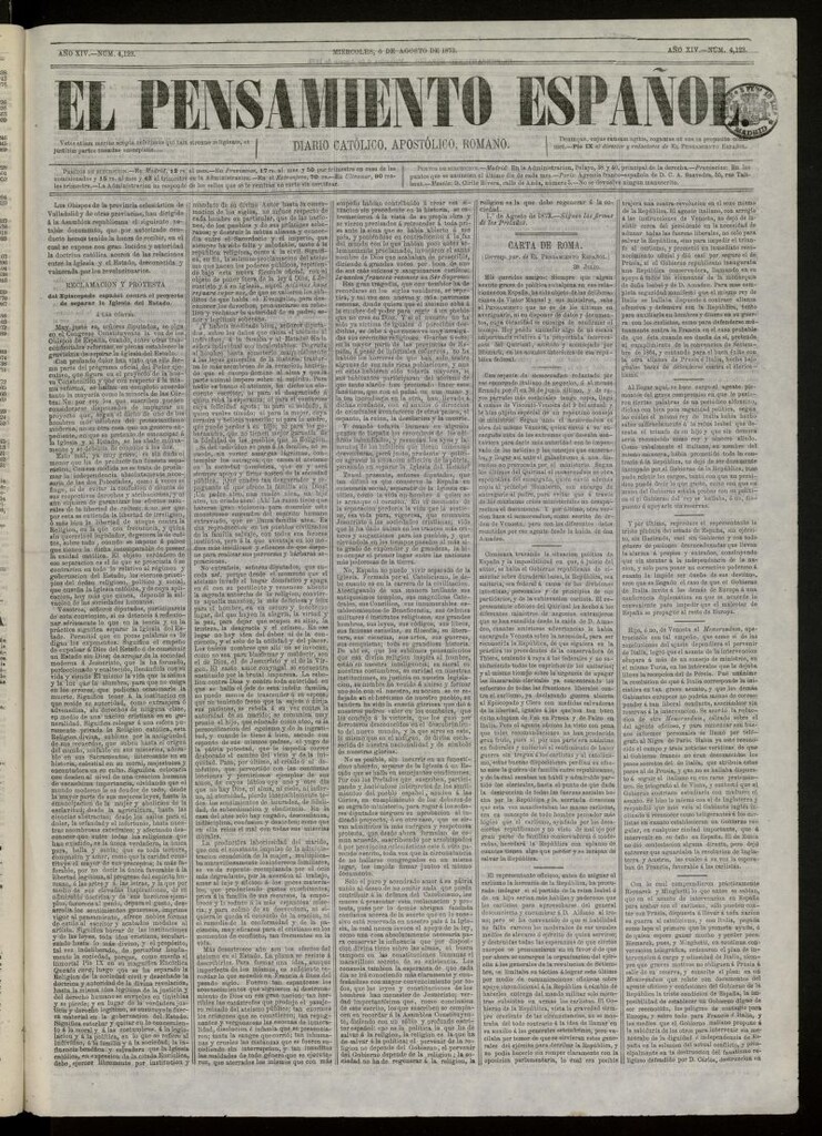 Miniatura de El Pensamiento Español del 6 de Agosto de 1873, nº 4123