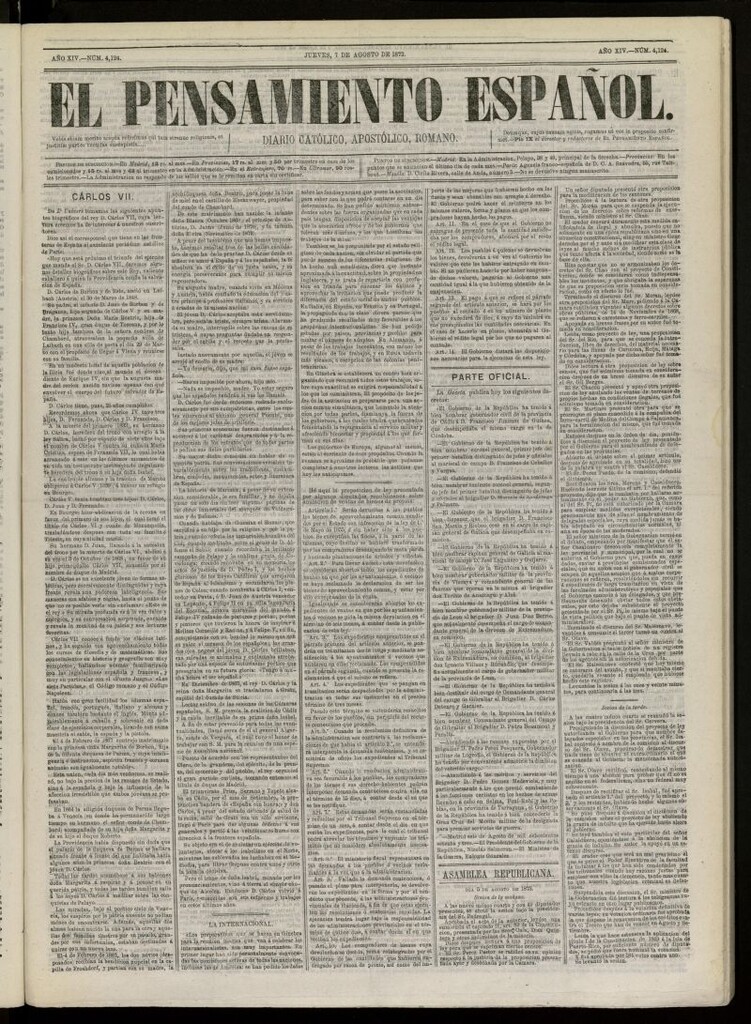 Miniatura de El Pensamiento Español del 7 de Agosto de 1873, nº 4124