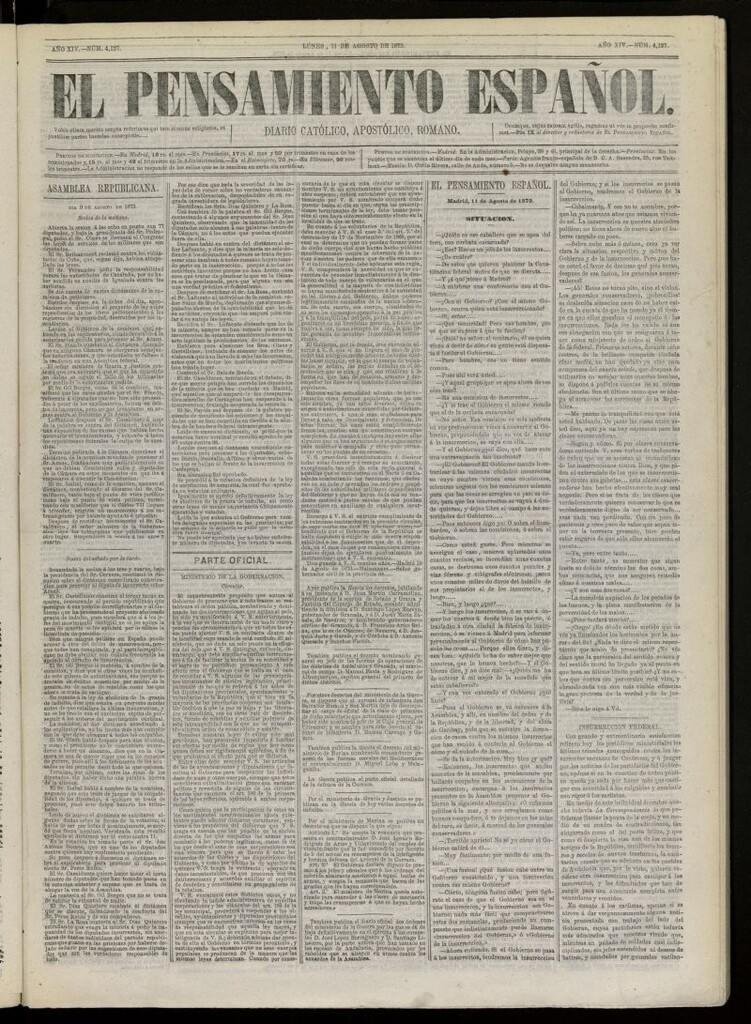 Miniatura de El Pensamiento Español del 11 de Agosto de 1873, nº 4137