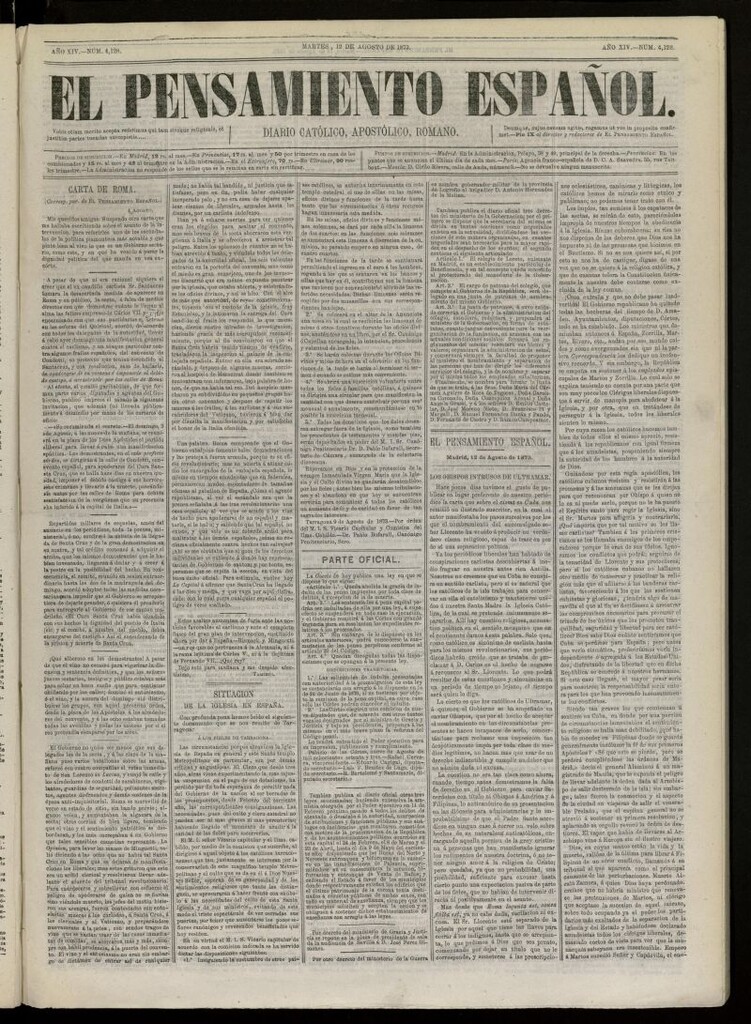 Miniatura de El Pensamiento Español del 12 de Agosto de 1873, nº 4128