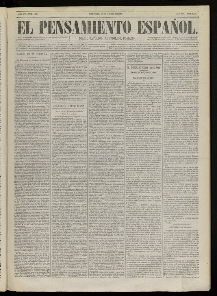 Miniatura de El Pensamiento Español del 13 de Agosto de 1873, nº 4129