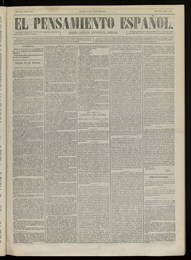 Miniatura de El Pensamiento Español del 14 de Agosto de 1873, nº 4130