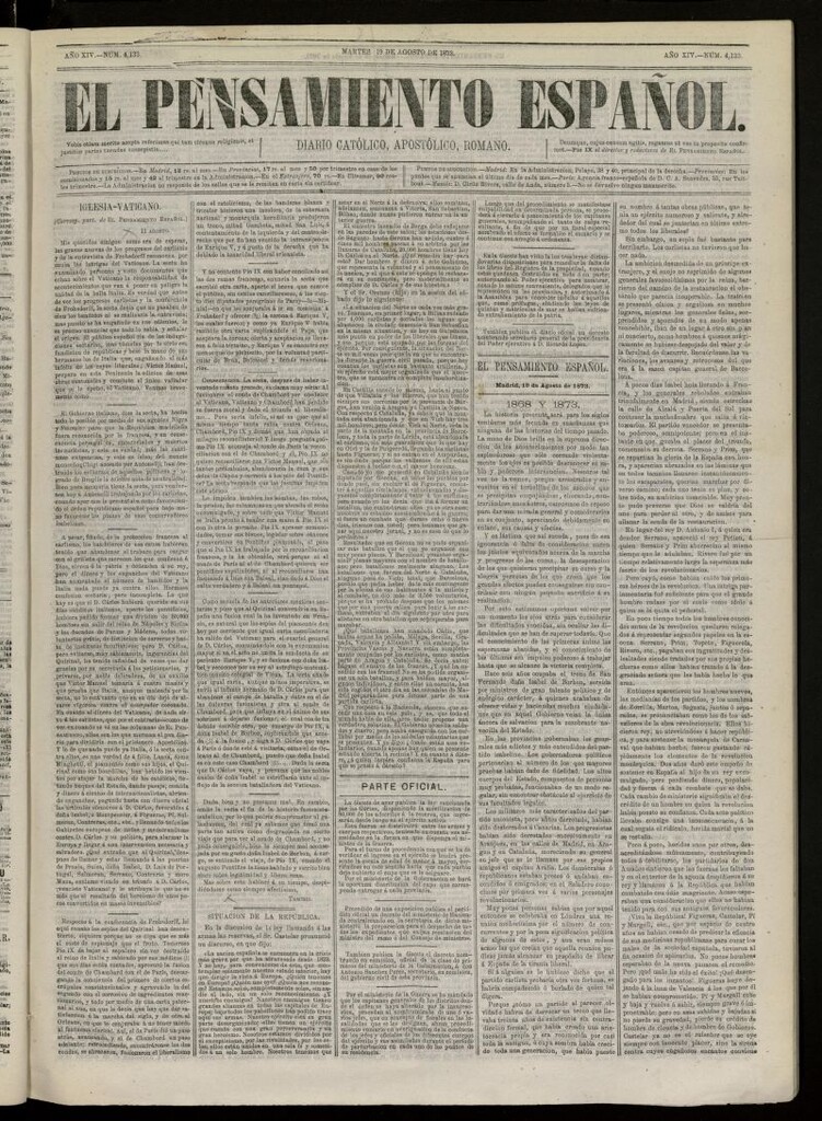 Miniatura de El Pensamiento Español del 19 de Agosto de 1873, nº 4133