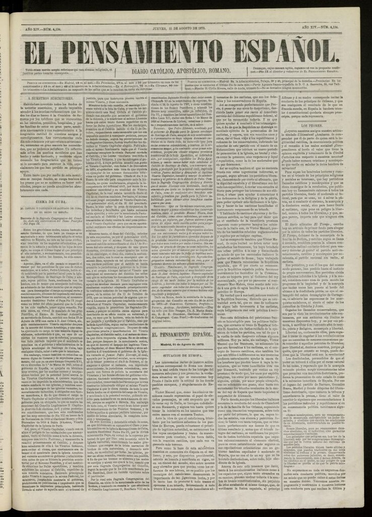Miniatura de El Pensamiento Español del 21 de Agosto de 1873, nº 4135