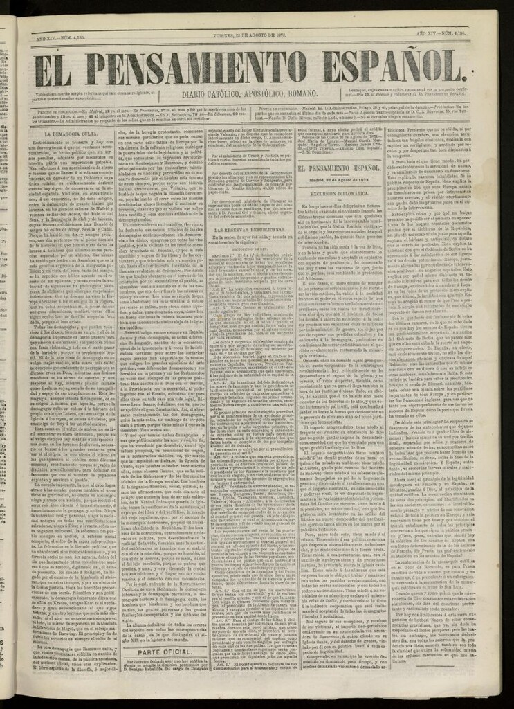Miniatura de El Pensamiento Español del 22 de Agosto de 1873, nº 4136