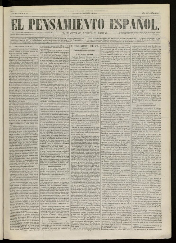 Miniatura de El Pensamiento Español del 23 de agosto de 1873, nº 4137