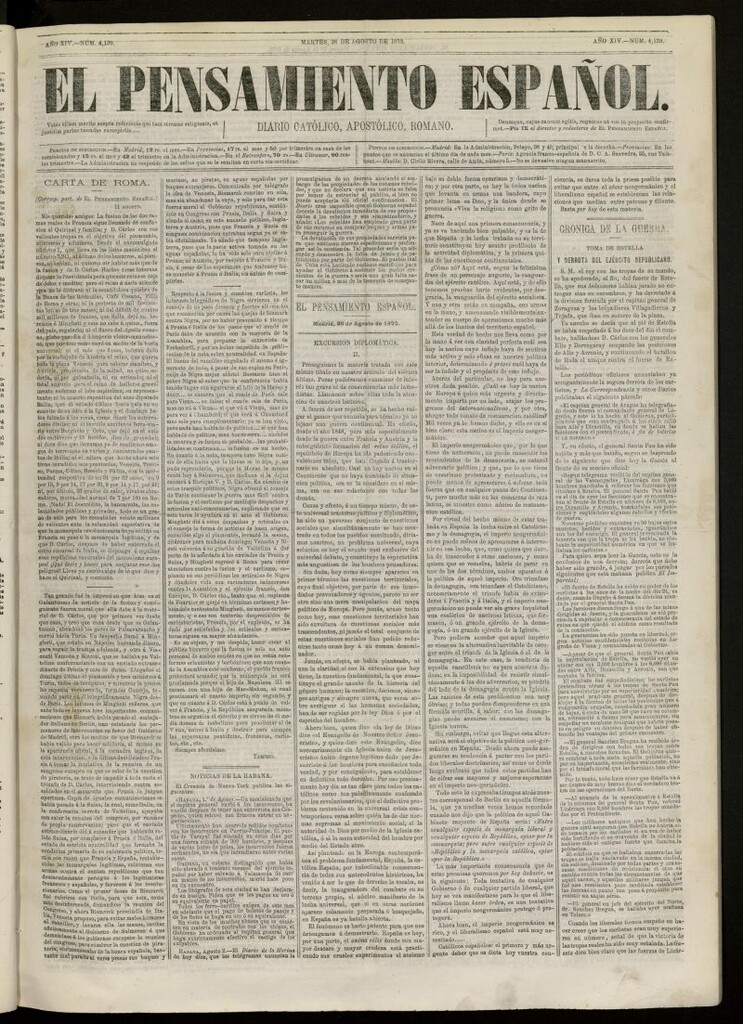 Miniatura de El Pensamiento Español del 26 de agosto de 1873, nº 4139
