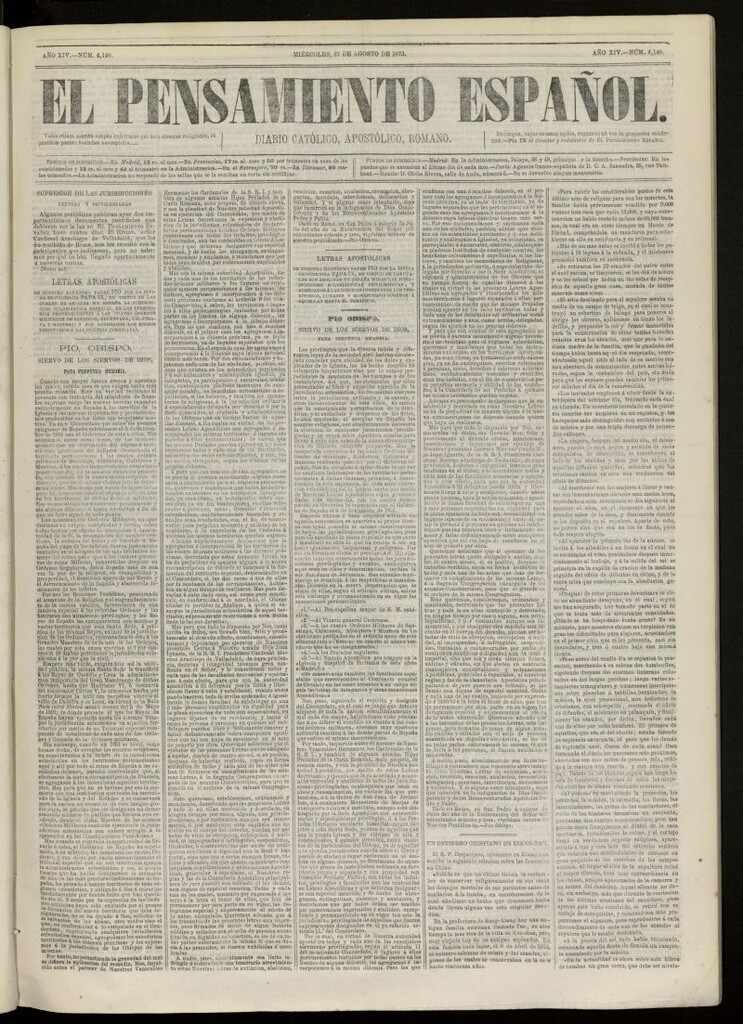 Miniatura de El Pensamiento Español del 27 de agosto de 1873, nº 4140