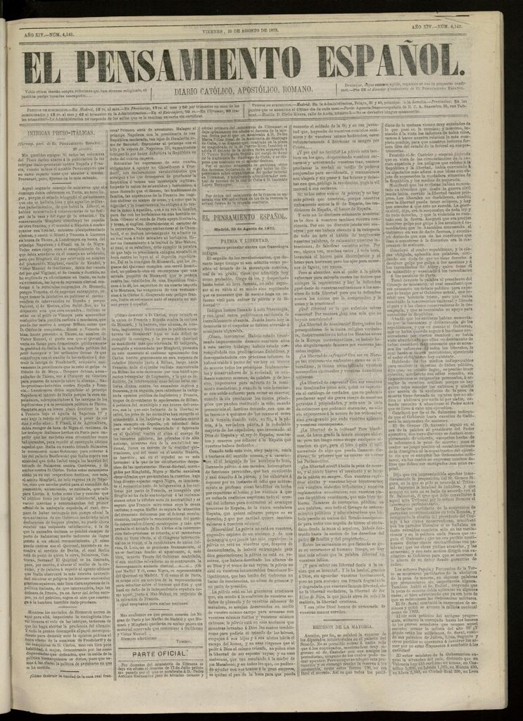 Miniatura de El Pensamiento Español del 29 de agosto de 1873, nº 4142