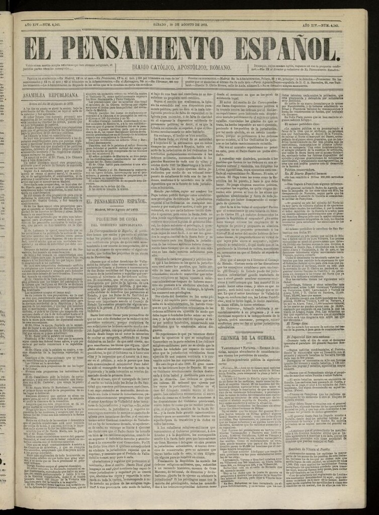 Miniatura de El Pensamiento Español del 30 de agosto de 1873, nº 4143