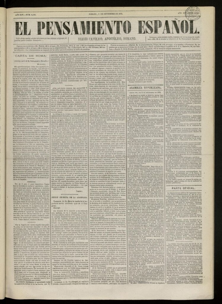 Miniatura de El Pensamiento Español del 6 de septiembre de 1873, nº 4149