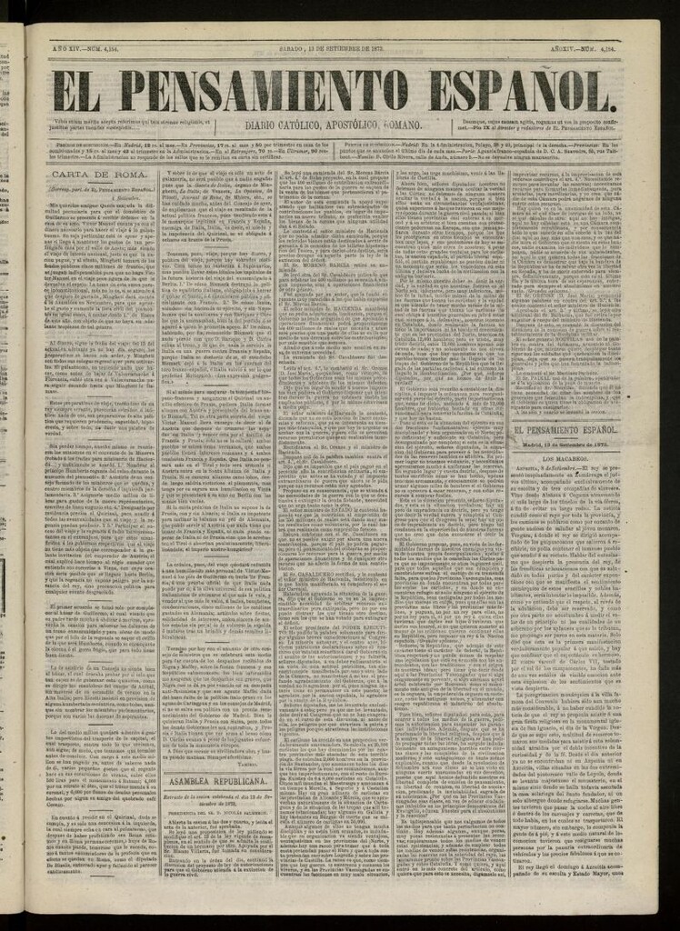 Miniatura de El Pensamiento Español del 13 de septiembre de 1873, nº 4154