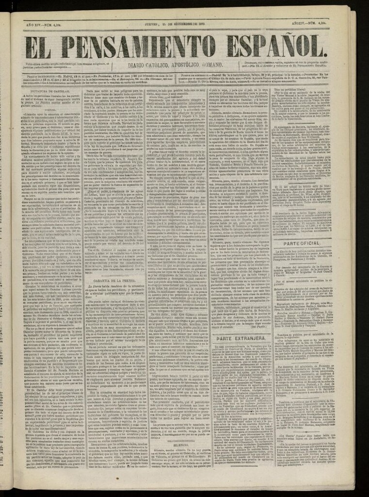 Miniatura de El Pensamiento Español del 25 de septiembre de 1873, nº 4164