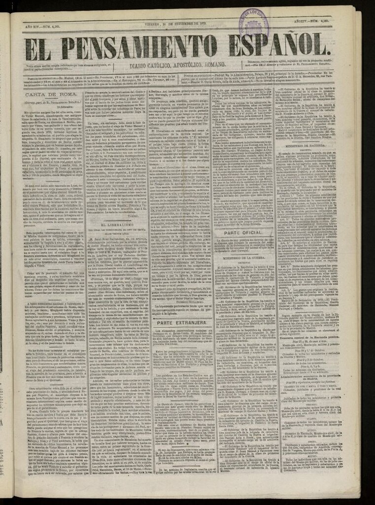 Miniatura de El Pensamiento Español del 26 de septiembre de 1873, nº 4165