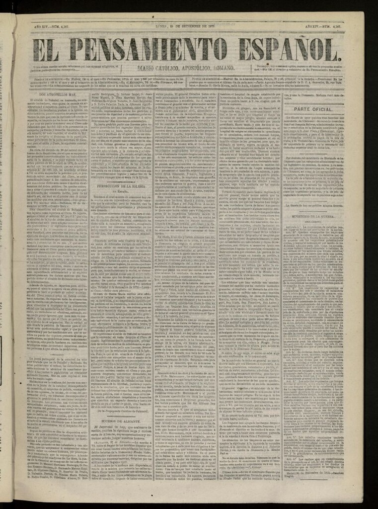 Miniatura de El Pensamiento Español del 29 de septiembre de 1873, nº 4167